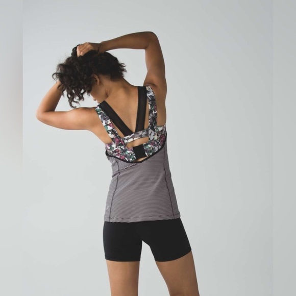 LULULEMON SUPER SPORTS TANK BRA MIMI POP STRIPE BLACK MINK BERRY BUTTERFLY 2 - Picture 3 of 8